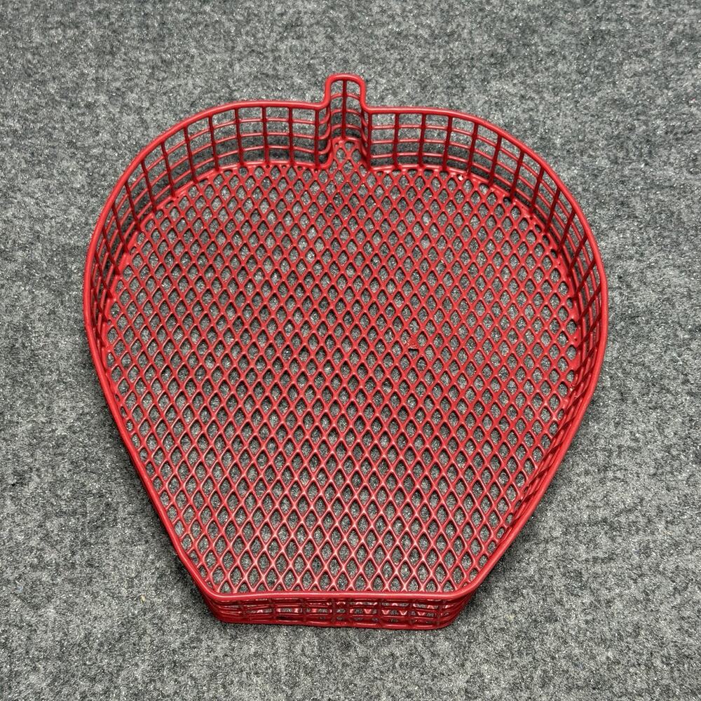 Vintage Red Apple Shaped Wired Basket Storage Decor Teacher Art Deco ( 9”)